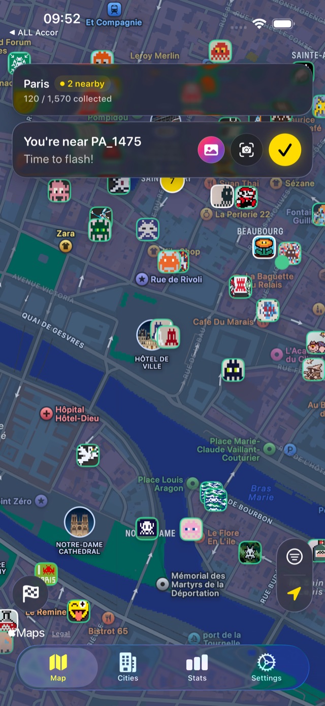 The InvaderHunter map with every mosaic around you